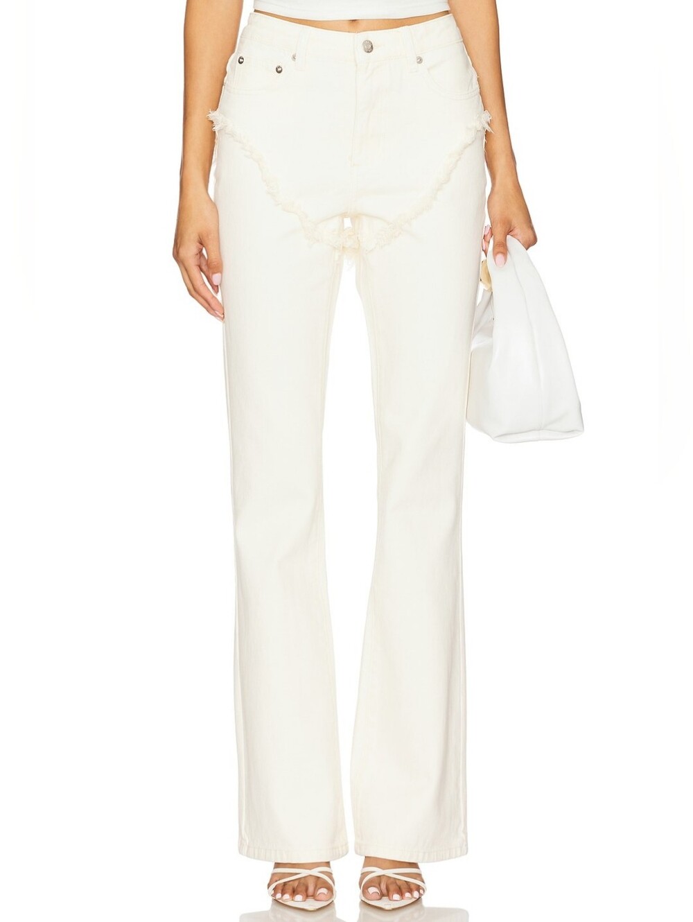 NWT $328 SEROYA Dahlia Frayed Bootcut Jeans Eggshell Revolve